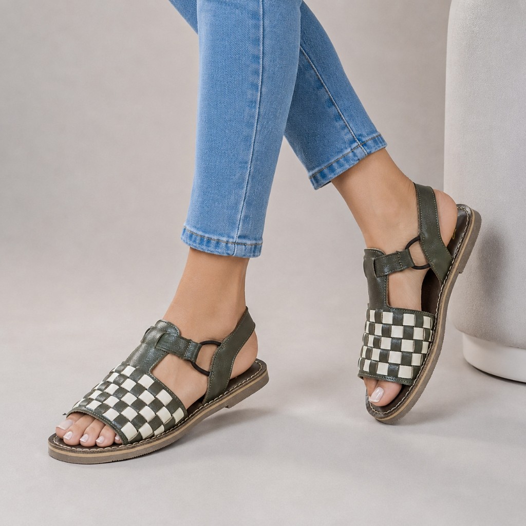 Sandália Feminina Flat Rasteira Tresse Couro Legitimo Bovino Confortável Estilosa Calce Fácil Antiderrapante