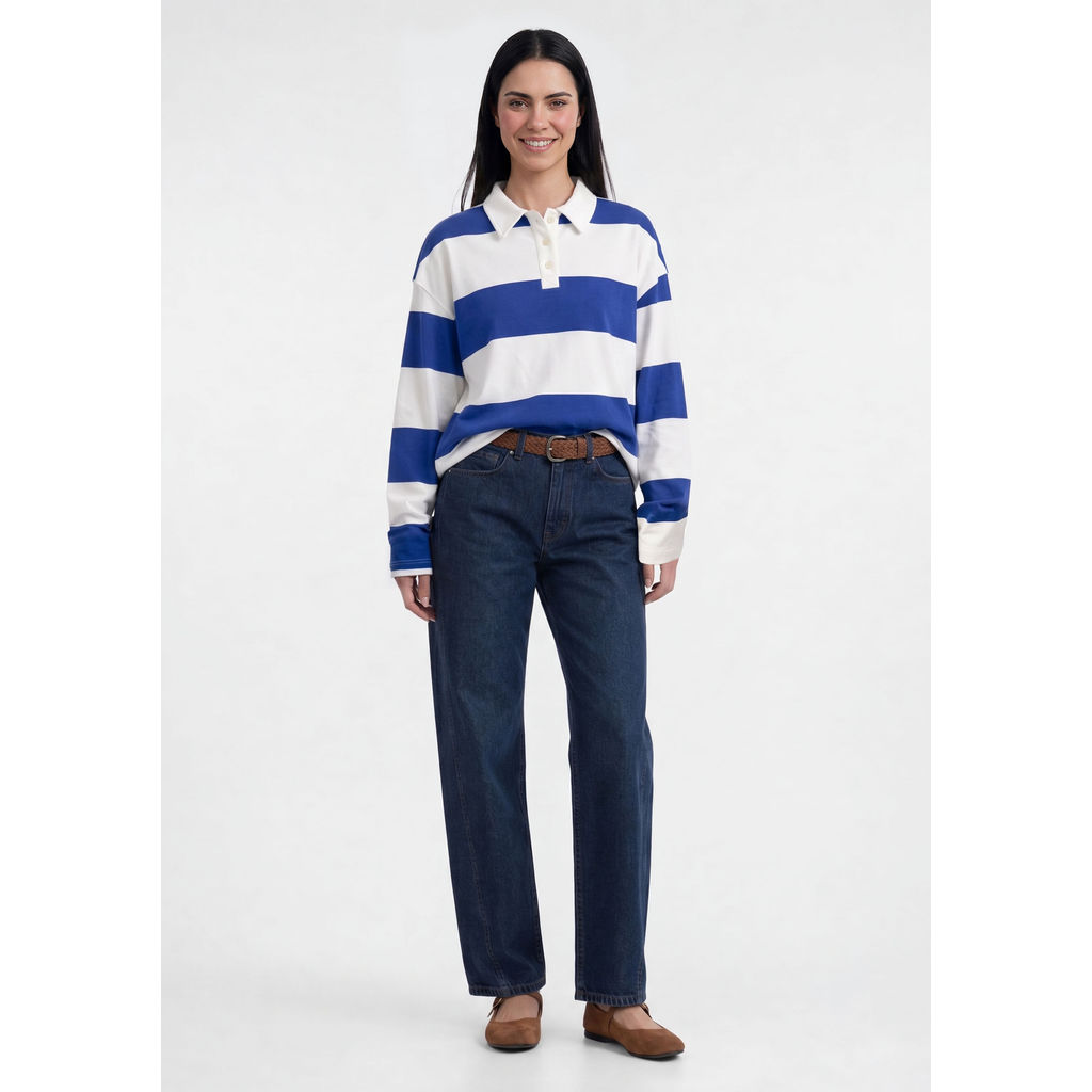 Polo Feminina Listrada Em Algodão