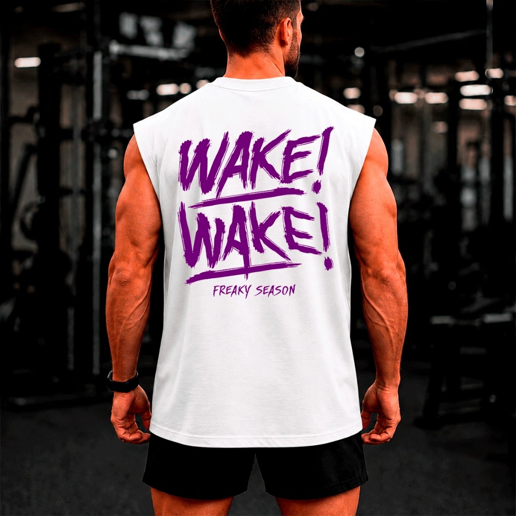Regata Machão Masculina Oversized WAKE WAKE Academia Gym Treino Pesado Bodybuilding Moda Fitness Streetwear Estampada