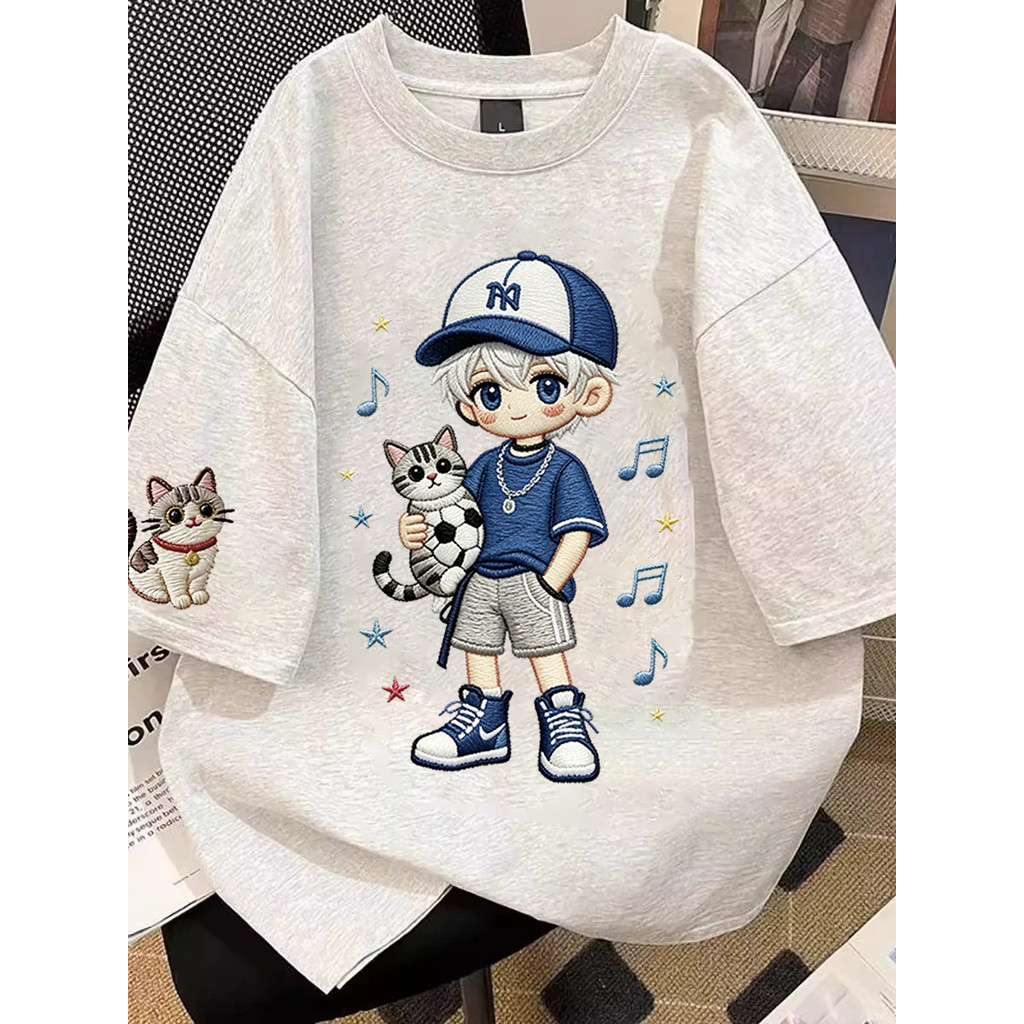 Meninos camiseta de manga curta puro algodão verão novo estilo Anti-bordado médio grande meninos bonito crianças soltas