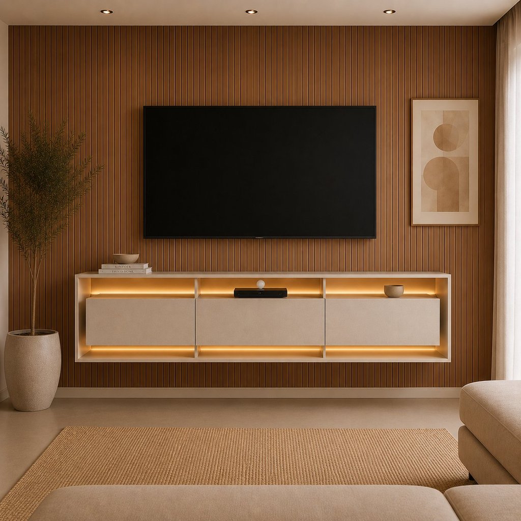 Rack para TV até 84 Polegadas Suspenso com LED 220cm Madison Yescasa Bege