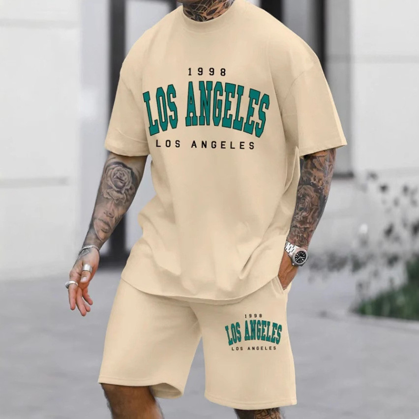 Camiseta masculina estampada, novo conjunto esportivo com shorts, moda casual de verão 3D, digital, soltinho, de manga c