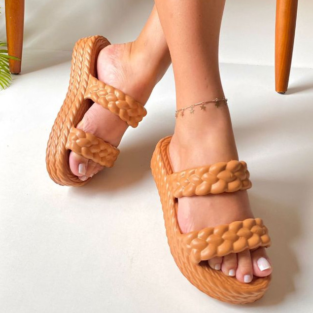 Chinelo Papete Lais Duas Tranças Feminino Elegante Casual Verão Tendencia Confortável Praia Férias Antiderrapante