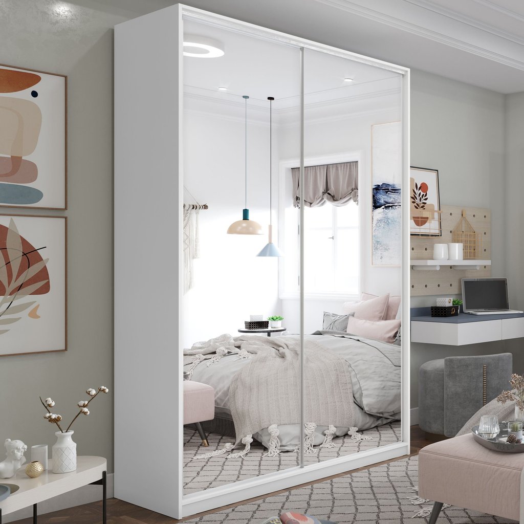 Guarda Roupa Solteiro 100% MDF BP com 2 Portas Espelho Zermatt Branco Branco