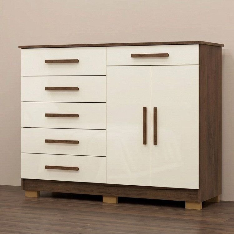 Cômoda com Sapateira 5 Gavetas e 2 Portas Cannes Vermelho Imbuia/Champanhe