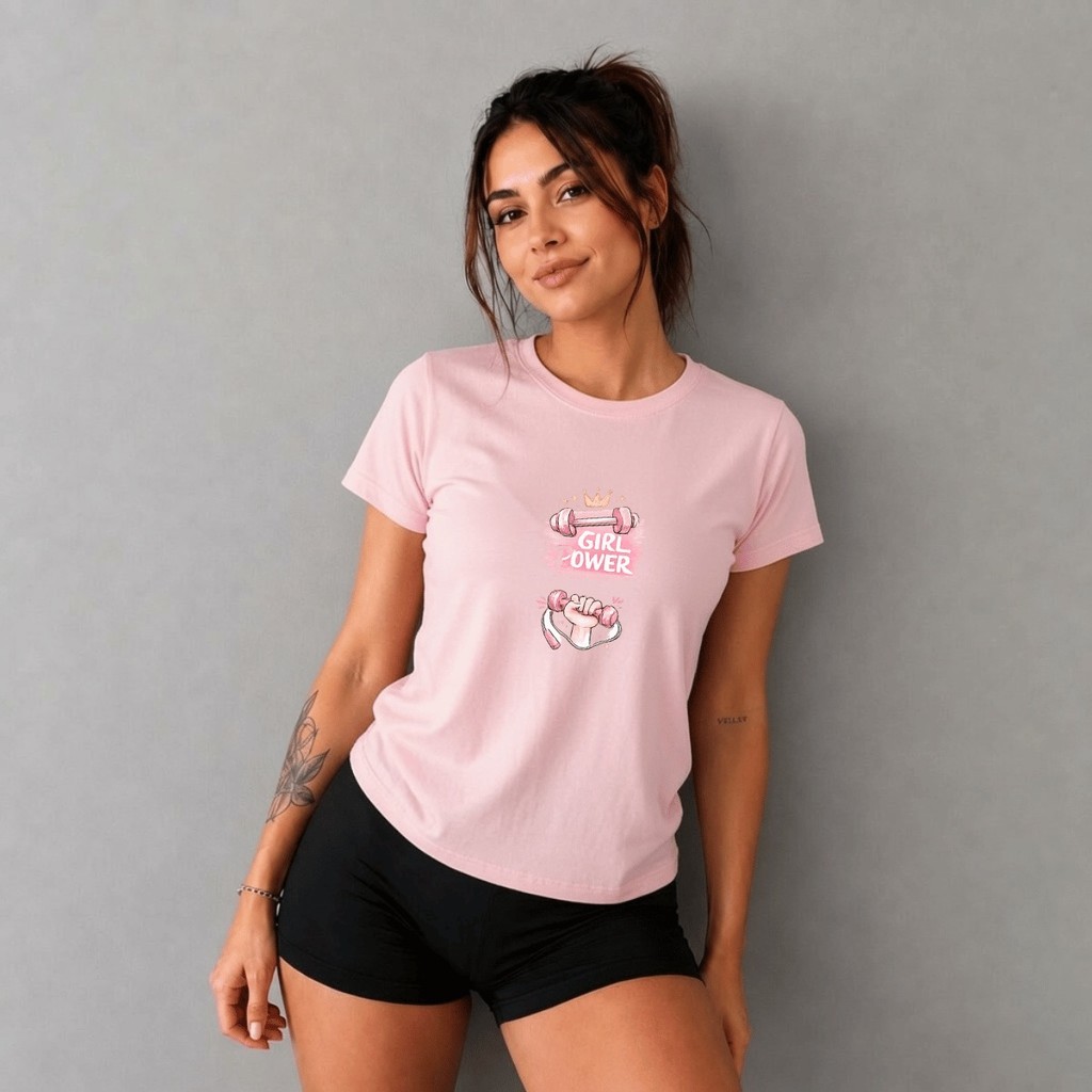 Camiseta Básica Casual Feminina Estampada Girl Power Estilosa Confortável Premium Academia Treino Presente