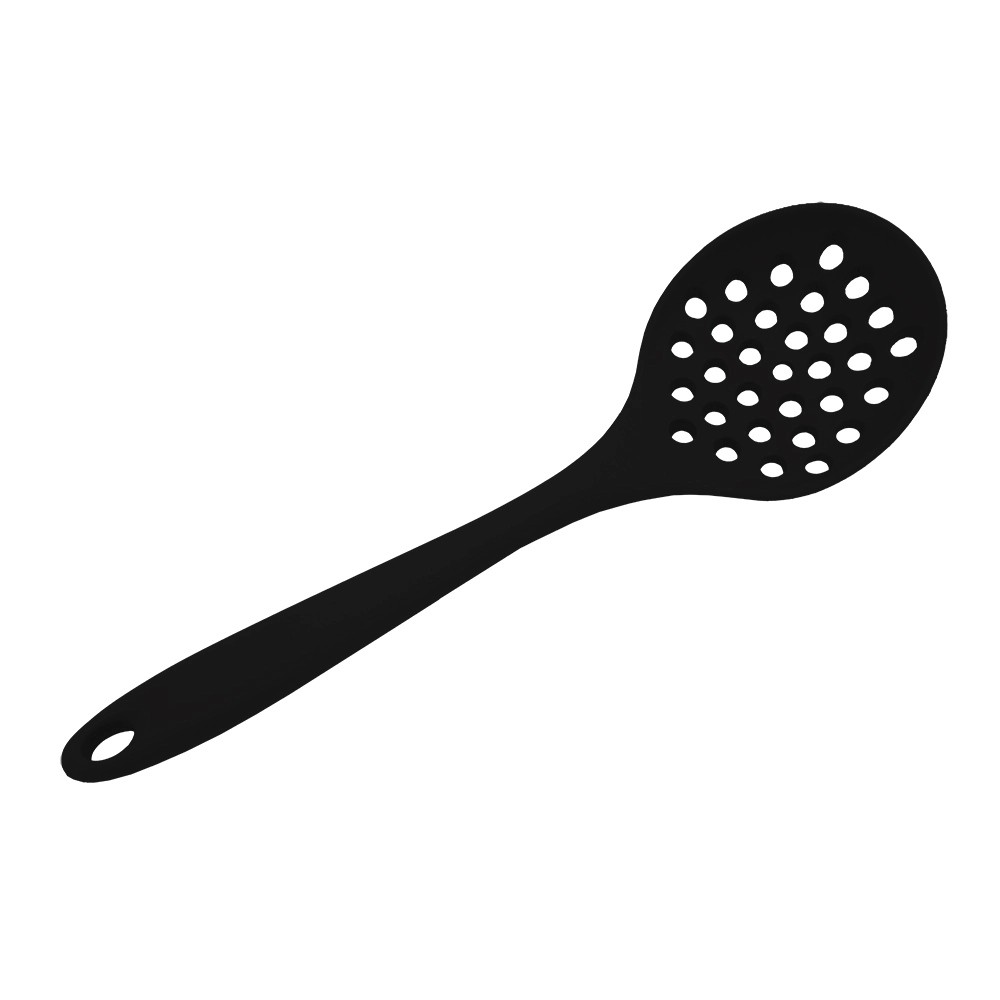 Escumadeira Silicone Preto Reforçada Utensílio De Cozinha Frituras Massas Legumes E Antiaderente