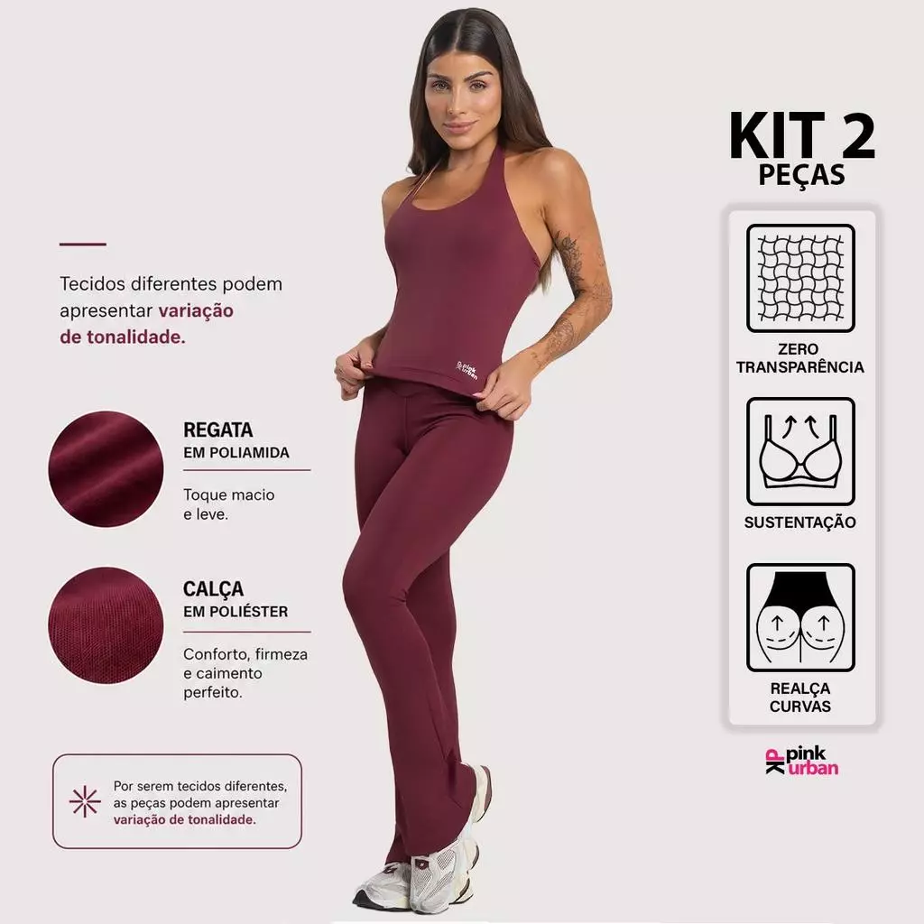 Kit Regata Frente Única Poliamida + Calça Flare Blackout Cintura Alta Conjunto Fitness Feminino Zero Transparência — imagem 1