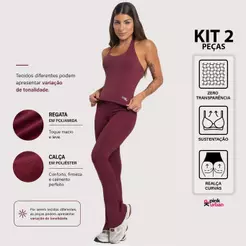 Kit Regata Frente Única Poliamida + Calça Flare Blackout Cintura Alta Conjunto Fitness Feminino Zero Transparência