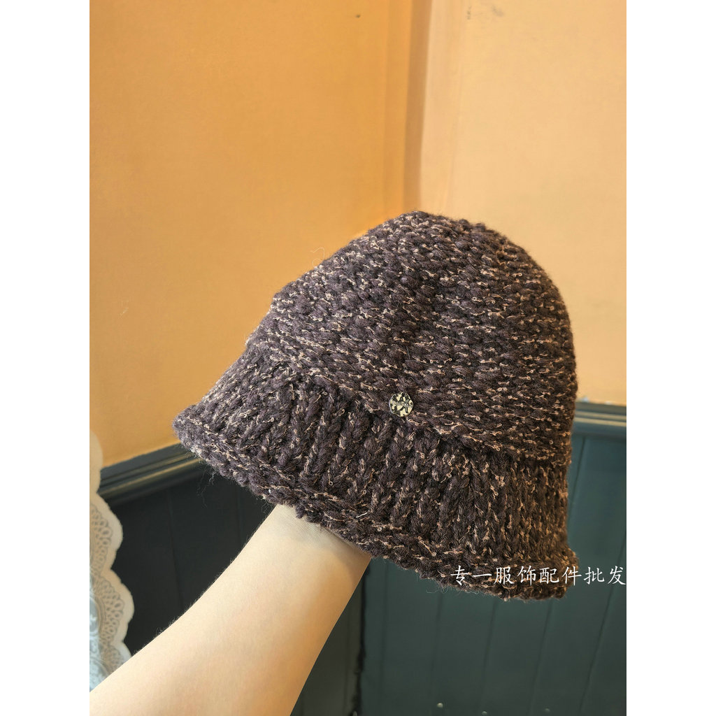 Versão coreana simples Retro All-Match cor misturada malha balde chapéu feminino outono inverno quente Casual rosto-olha