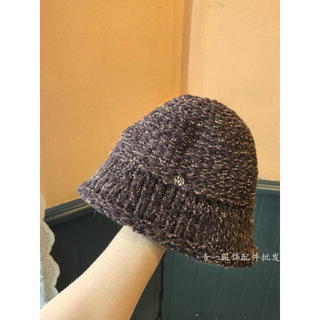 Versão coreana simples Retro All-Match cor misturada malha balde chapéu feminino outono inverno quente Casual rosto-olha