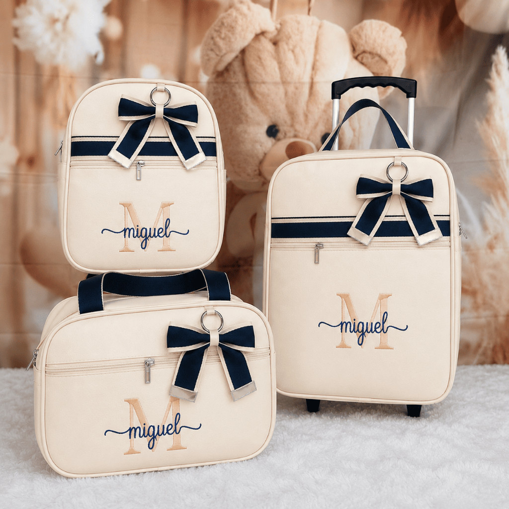 Kit Bolsa Maternidade Com Mala De Rodinha 3 Peças Personalizado Nom Nome Para Menino/ Menina