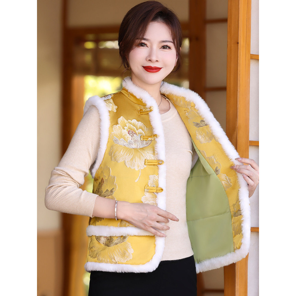 2026 primavera outono novo estilo chinês estilo chinês fivela cetim bordado Jacquard colete sem mangas colete superior f