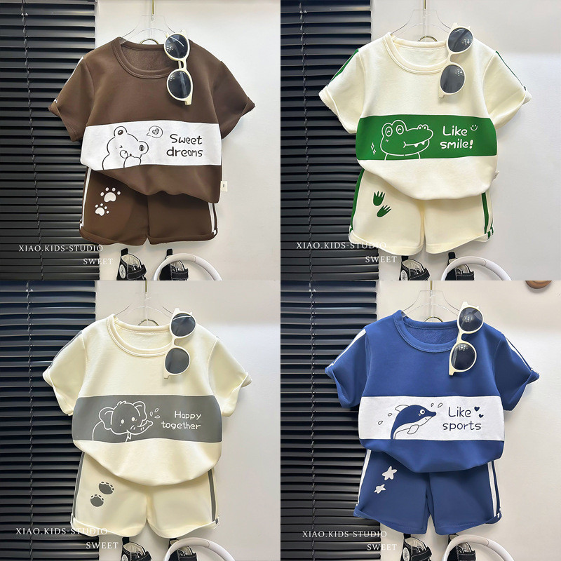Verão novo estilo crianças terno de manga curta listrado meninas meninos camiseta verão roupas de bebê versão coreana t 