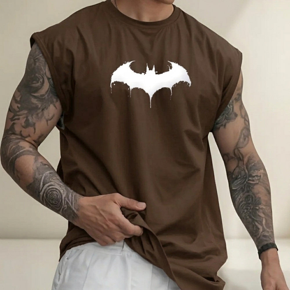 Regata Masculina Batman Academia 100% Algodão Premium Estampada Streetwear Marrom Confortável Envio Rápido