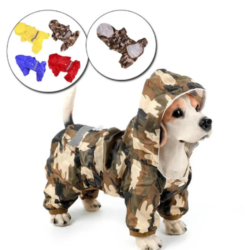 Capa de chuva impermeável para cães, adequada para uso ao ar livre, roupa com capuz refletiva UK7F 0CTD