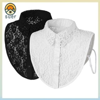 SUEBR Gola Falsa , De Renda Destacável , Moda Branca Preta Lapela Meia Camisa Mulheres Meninas