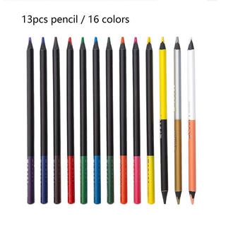 13pc Conjunto De Lápis Colorido De Pintura De Madeira Preta 16 Cores Kawaii Papelaria Arte
