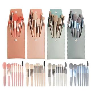 8 conjunto de pincéis de maquiagem Macaron conjunto completo iniciante portátil macio armazenamento de cabelo saco de co