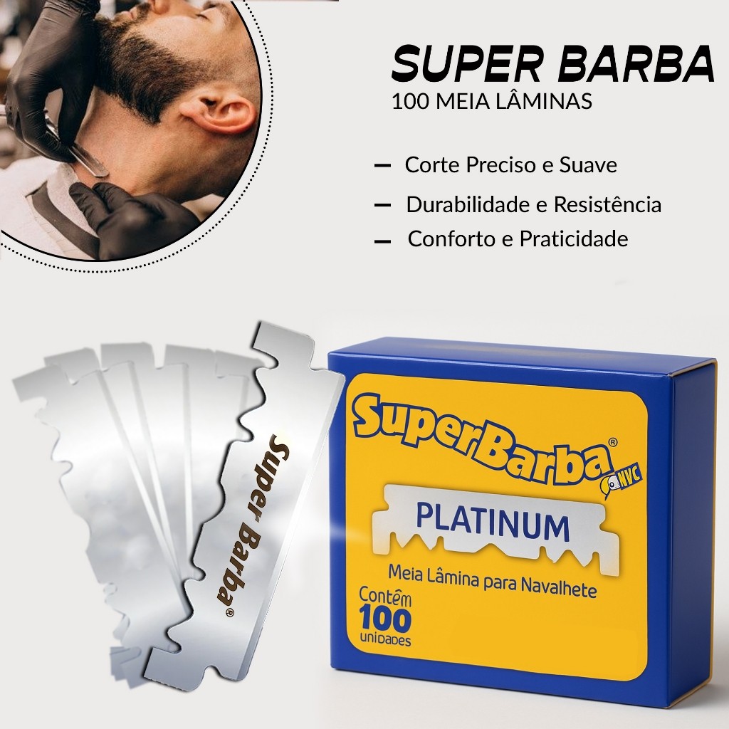 Lâmina De Barbear Super Barba Amarela Platinum Inox Com 100 Metades