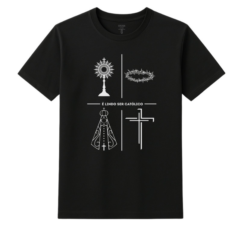 Camiseta Unissex Católica Estampada Minimalista "É Lindo Ser Católico" 100% Algodão Camisa Premium