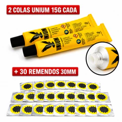 30 REMENDOS R00 + COLA UNIUM | KIT REMENDO BIKE BICICLETA CAMARA DE AR