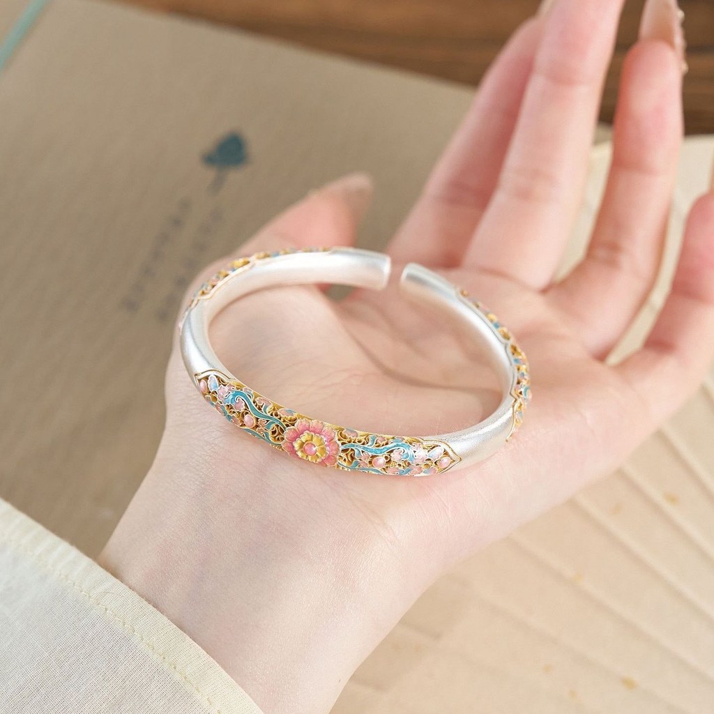 [Pêra Flor Begônia] Estilo Chinês Novo Estilo Chinês Luz Luxo Elegante Requintado All-Match Único Aberto Oco Pulseira Fe