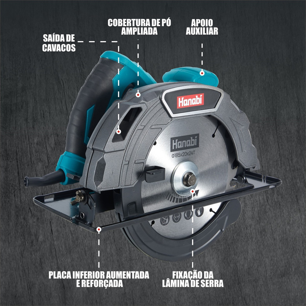 【Hanabi】Serra Circular Elétrica 185mm 5500RPM 1800W Profissional Potente para Madeira Corte Rápido Portátil — imagem 2 de 2