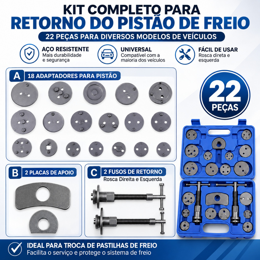 Kit Recolhedor de Pistão de Freio Luatek LWJ-1960 22 Peças em Aço 45 com Maleta Organizadora · foto 2
