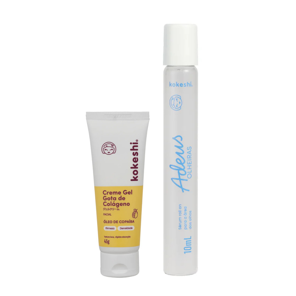 Kit Kokeshi Creme Facial Gel Gota de Colágeno + Sérum Roll On Adeus Olheiras