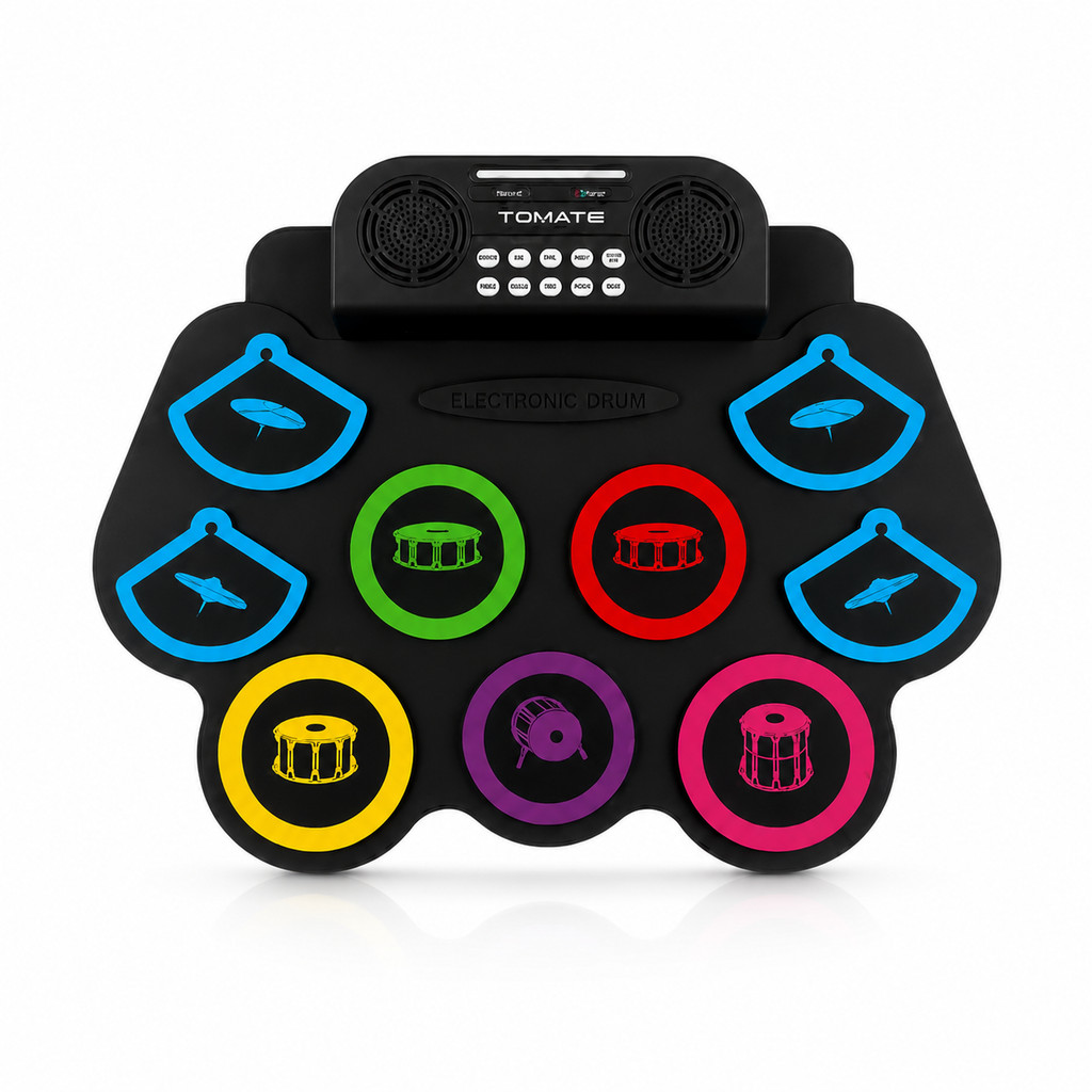 Conjunto de Pad de Bateria Eletrônica Portátil com Alto-Falantes Duplos Kit de Bateria Elétrica de Treino com 9 Pads