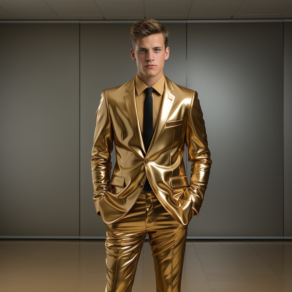 Terno Elegante Dourado SPYI B9KQ para Homens, Blazer Brilhante e Estiloso para Festas, Apresentações de Palco e Shows em
