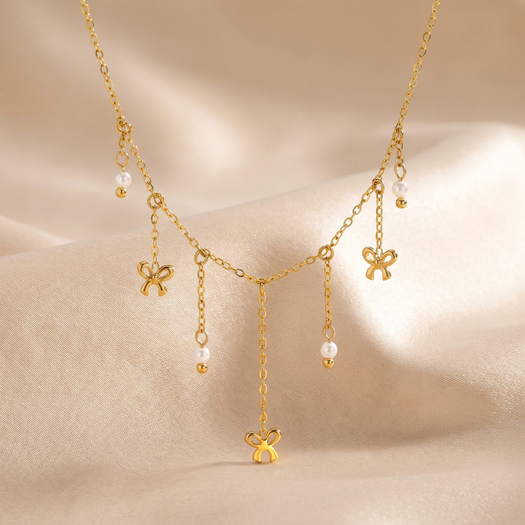 Vnox Feminino 18K Ouro Aço Inoxidável Arroz-Contas Colar, Borla Pingente Clavícula Corrente Casual Moda Jóias Presente · foto 2