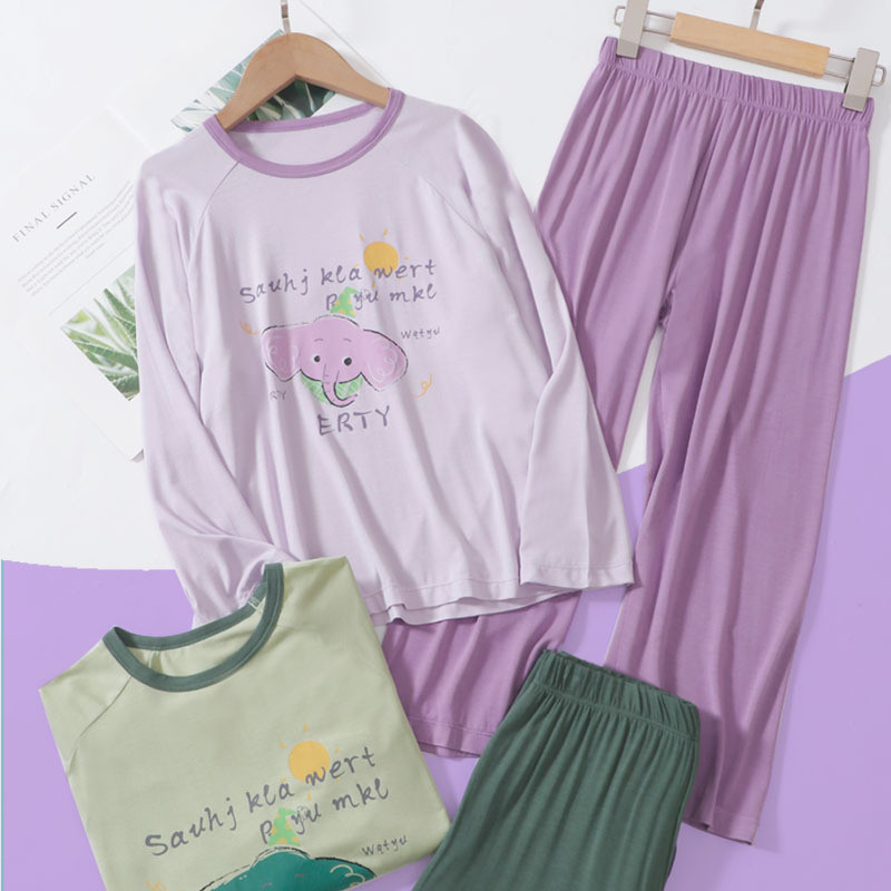 Estilo fino Modal crianças Homewear terno de manga comprida meninos meninas roupa interior terno pijamas primavera verão
