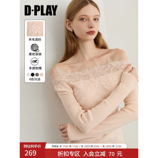 DPLAY2025 Outono Novo Estilo Rosa Malhas Mulheres Renda Costura Design Manga Comprida Lã Top Camisa de Fundo