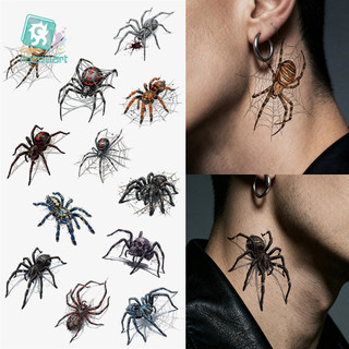 Adesivos de tatuagem de Halloween, à prova d'água e resistentes ao suor, adesivos de tatuagem 3D de aranha para o dorso 