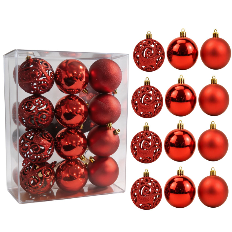 Bolas De Natal 8cm Kit 12 Peças 3 Acabamentos Vermelho ou Dourado Decoração Luxo