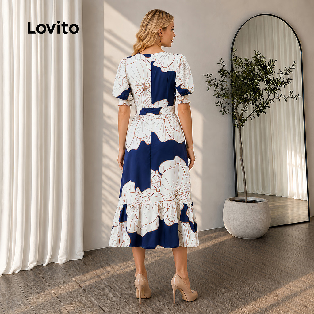 (New Arrival) Lovito Casual Vestido Longo Com Babados Floral Férias Primavera Verão Para Mulheres DRB39BR064 · foto 2