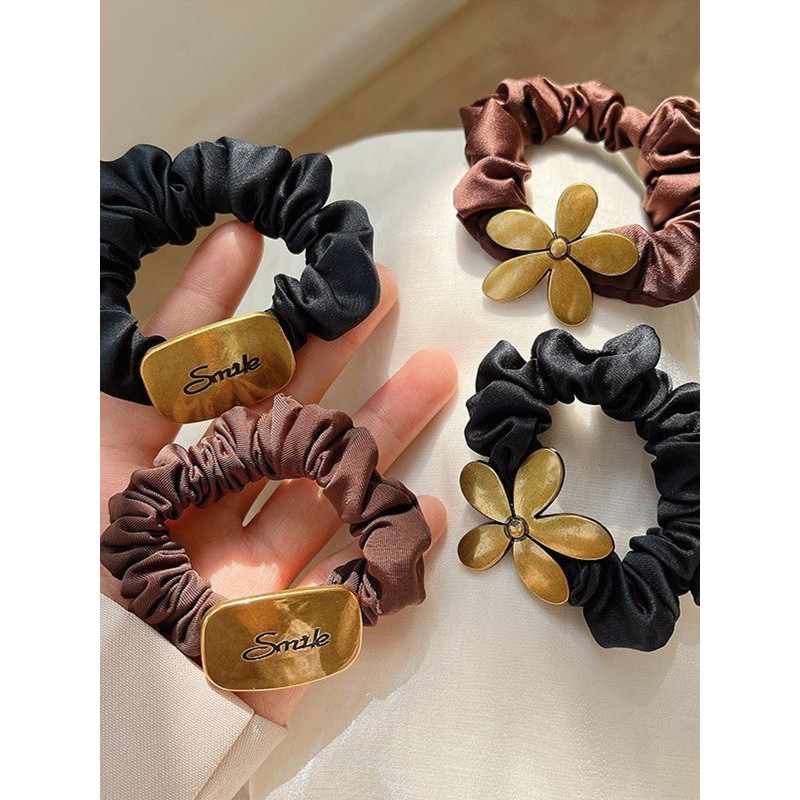Novo simples temperamento influenciador Retro dourado bandana pequeno Scrunchy laço de cabelo alta elasticidade durável 