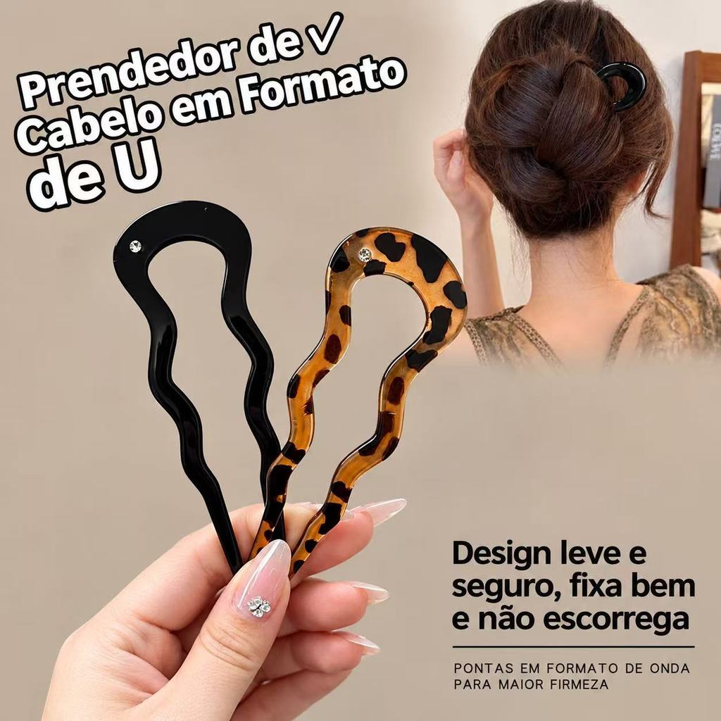 Kit 2 Prendedor Cabelo Formato U Grampo Ondulado Para Coque Elegante Fixação Firme Antideslizante