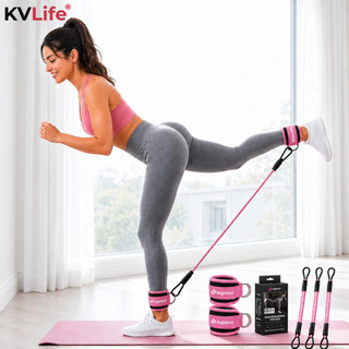 Kit Tornozeleira com 3 Faixas Elásticas de Resistência Treino Pernas Glúteos Academia Polia Baixa Cross Over