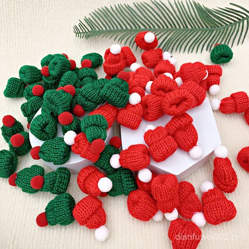 Mini chapéu de Natal colorido, touca de malha para os dedos, enfeite criativo e fofo, presente de Natal, decoração DIY p