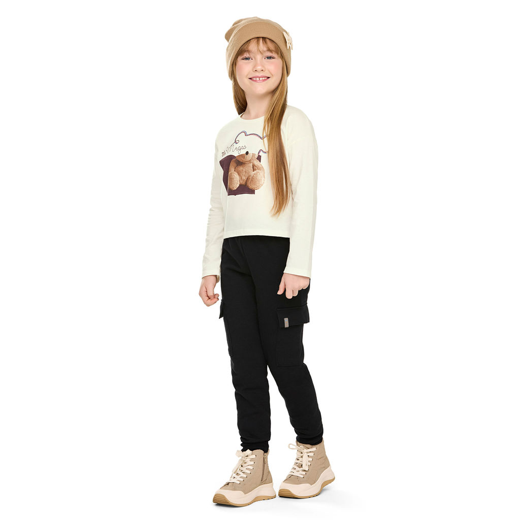 Calça Infantil Menina Cargo Moletom Elian Preto