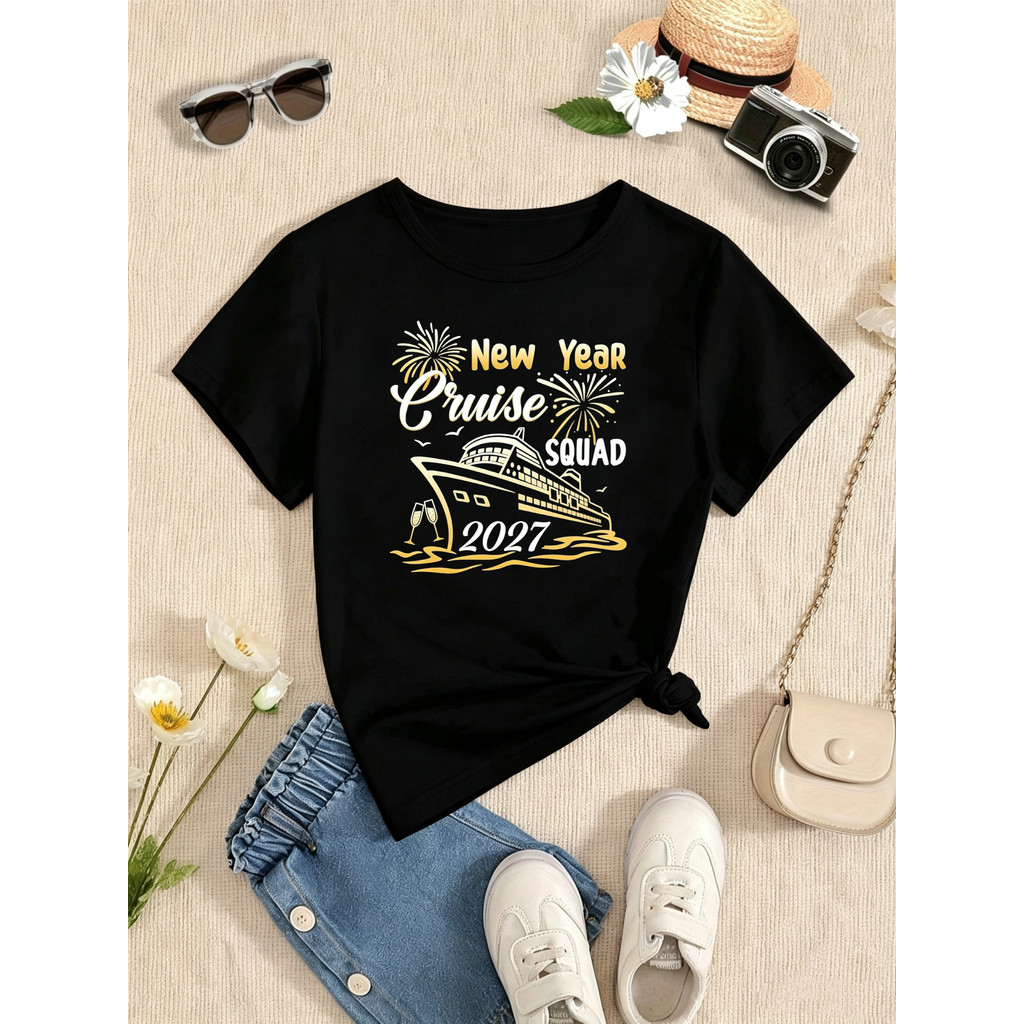 Ano Novo Esquadrão De Cruzeiro 2027 Gráfico Impresso T Camisa Meninas/Meninos Camiseta De Engraçado Crianças Roupas Azul