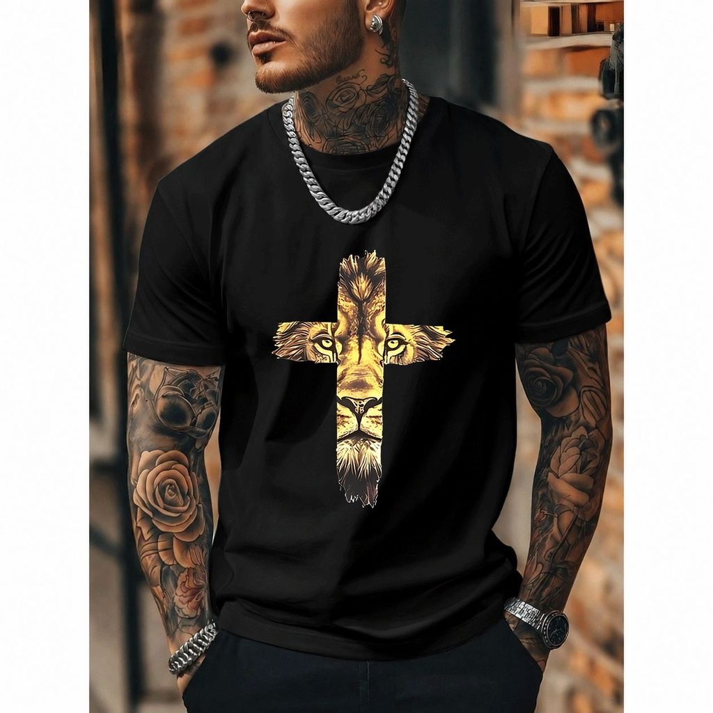 [Premium Algodão Puro]TAC Camiseta Oversized Streetwear Masculina e Feminina, Estampa de Leão, 100% Algodão, Casual, Ide