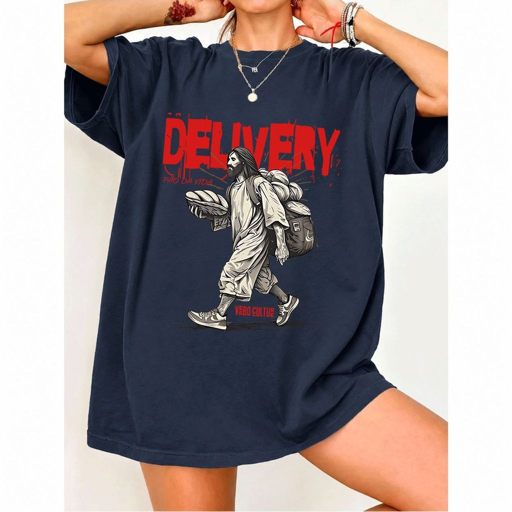 [Camiseta Premium em Algodão Puro]MIA Camiseta Feminina Oversized Streetwear, Estampa Delivery, 100% Algodão, Estilo Cas