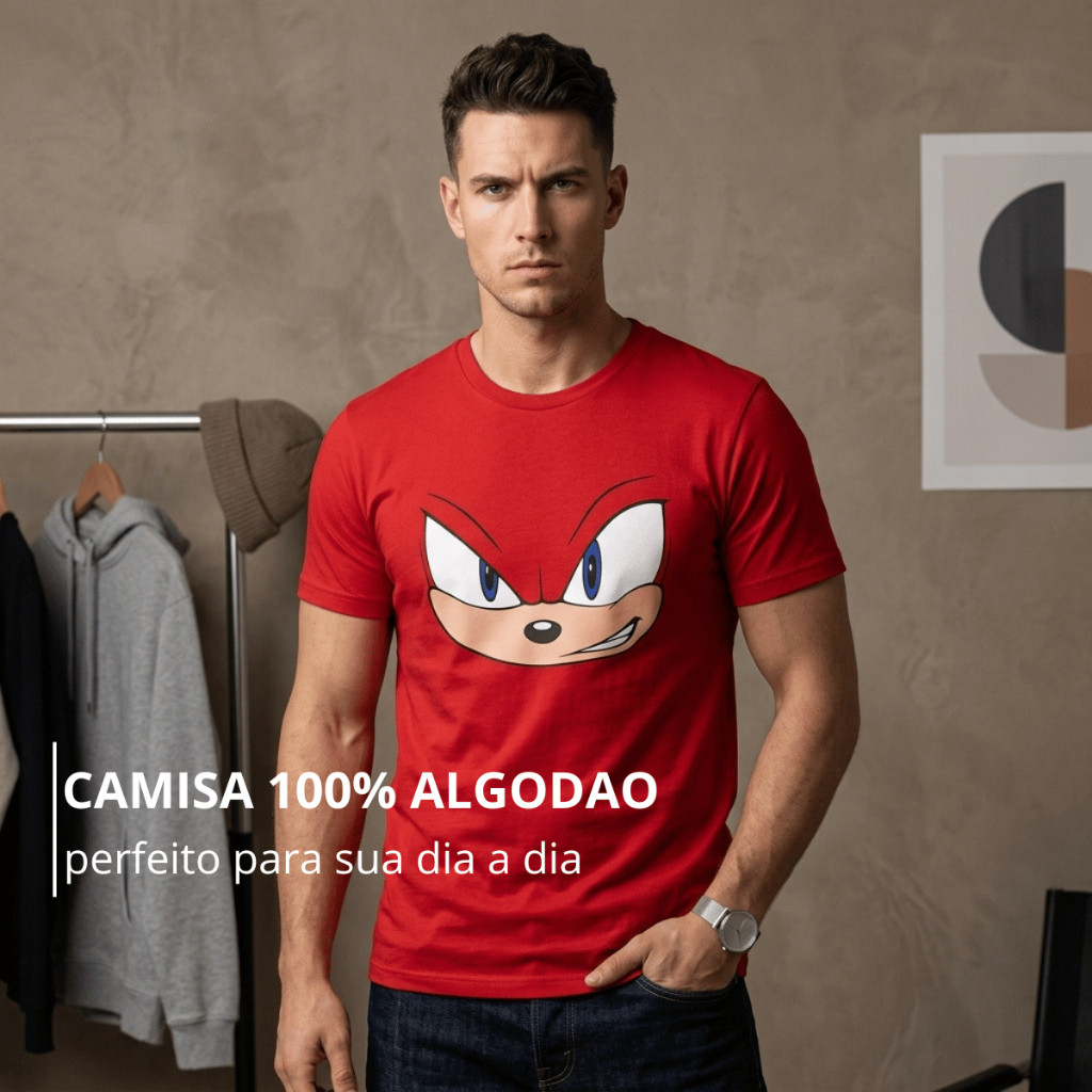 Camiseta Masculina Adulto Vermelha Estampada Personagem Manga Curta Gola Redonda Casual Confortável Moda Masculina