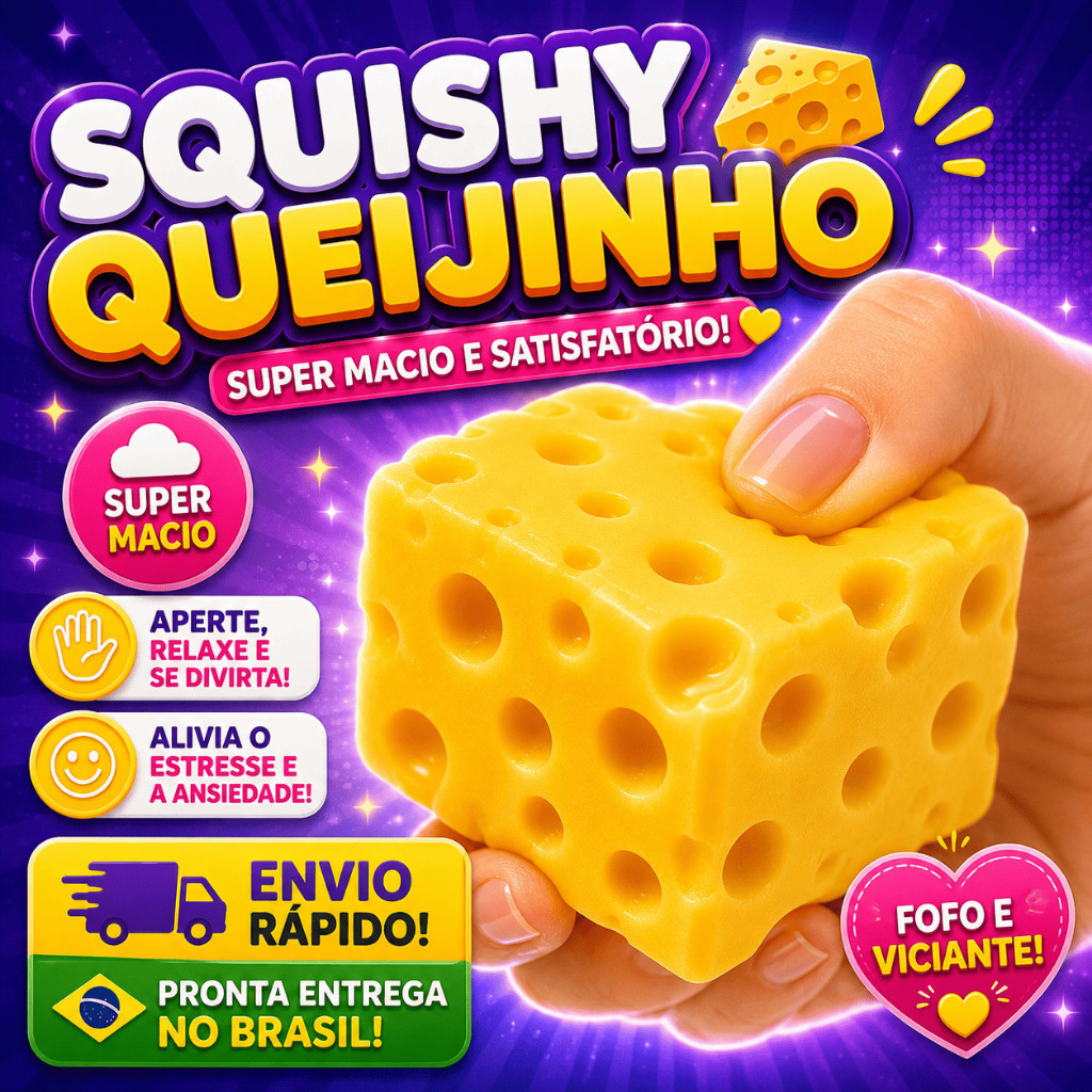Squishy Queijinho Macio e Fofo de Apertar Queijo Viralizado