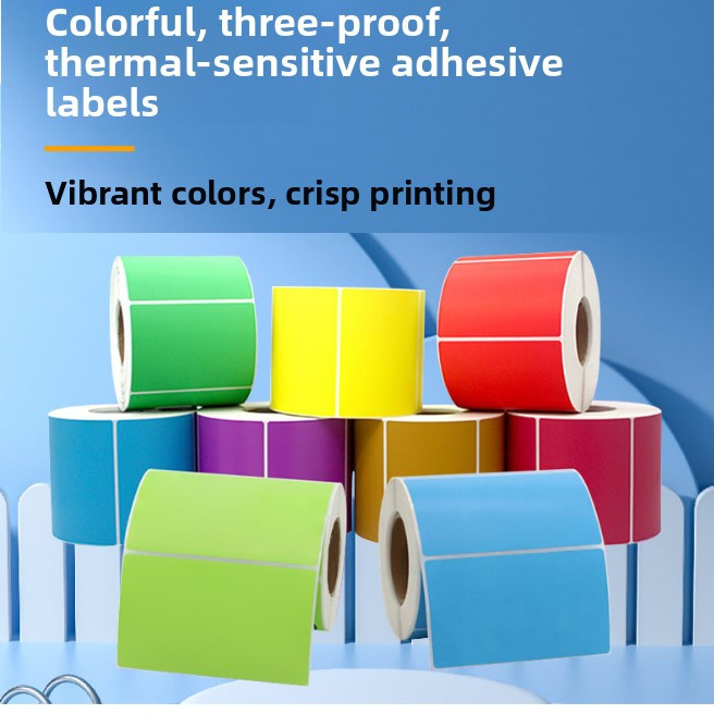 Papel térmico colorido à prova de três cores, etiqueta adesiva, vermelho, amarelo, azul, verde, marrom, cor de três prov