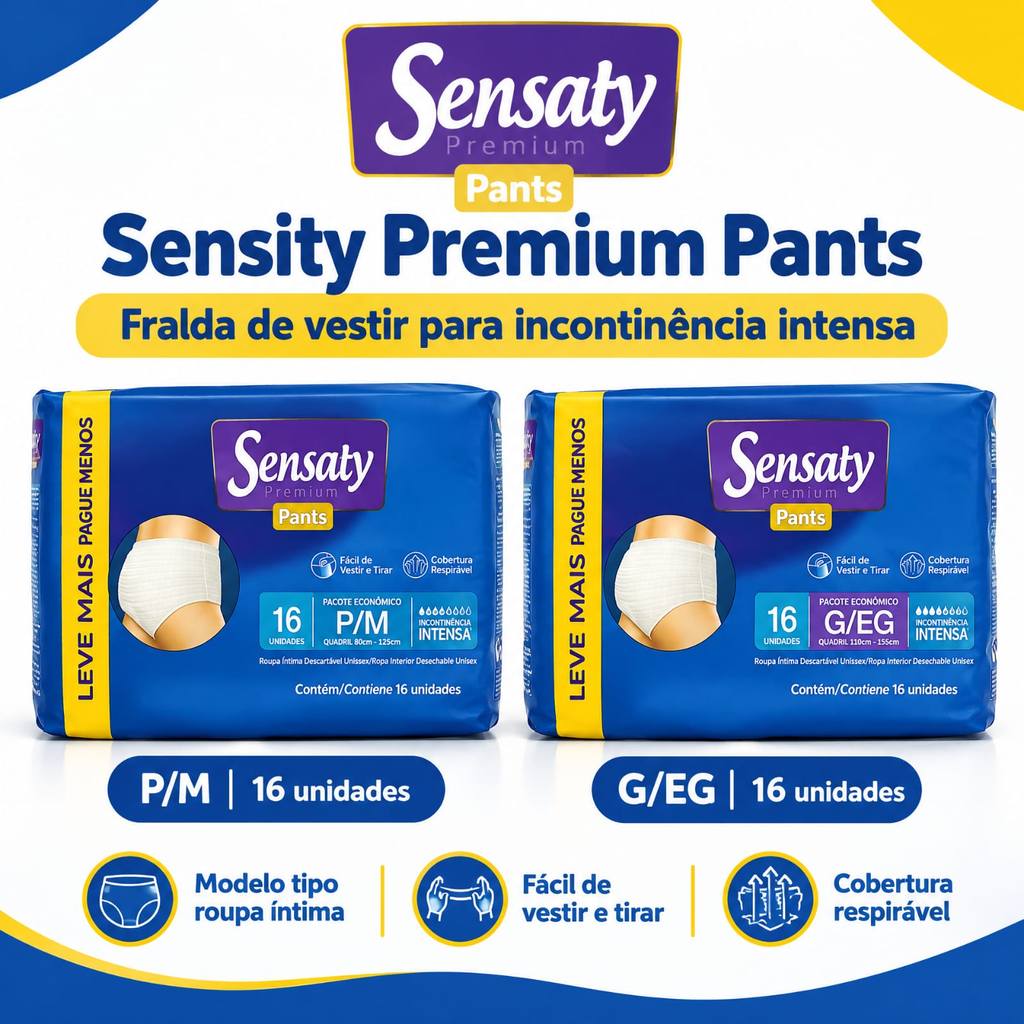 FRALDA GERIÁTRICA SENSATY PANTS ROUPINHA - ECONOMICA ,Ajuste Total, encaixe 360 , fácil de vestir